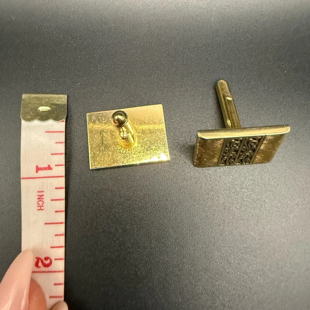 Vintage Mens Swank Square Cufflinks Gold Tone with Filigree Style Design